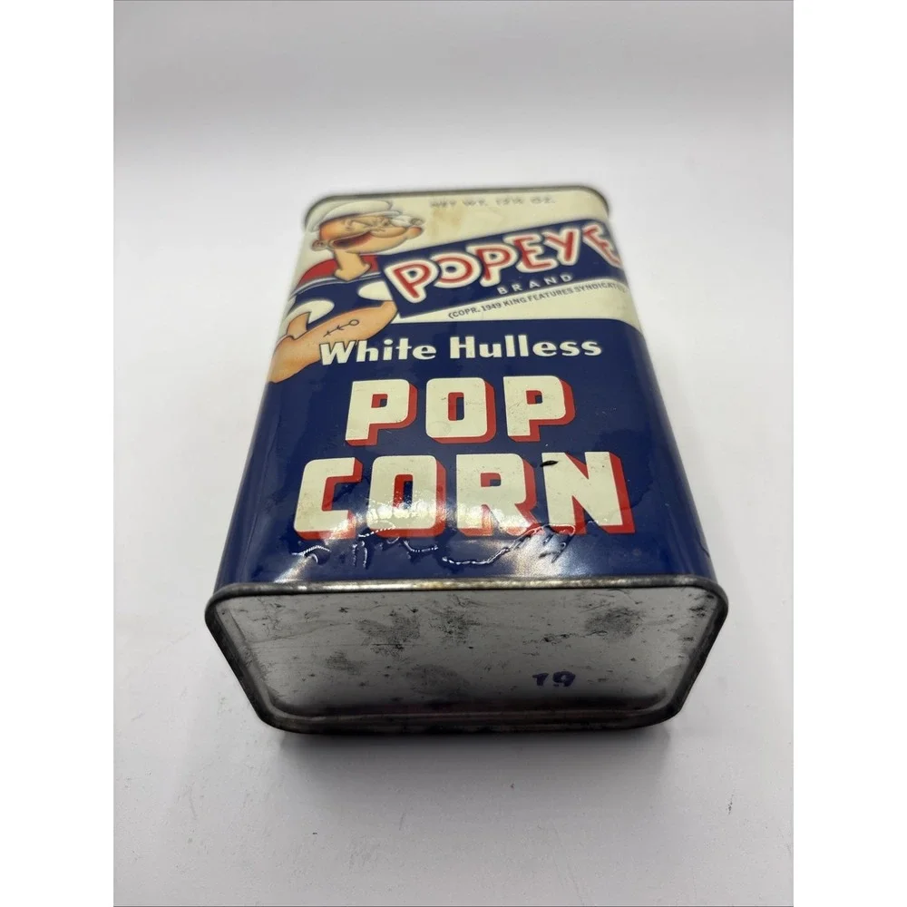 Vtg 1949 Popeye White Hulless Popcorn Tin Can 12.5 Oz  Empty Prop Advertising